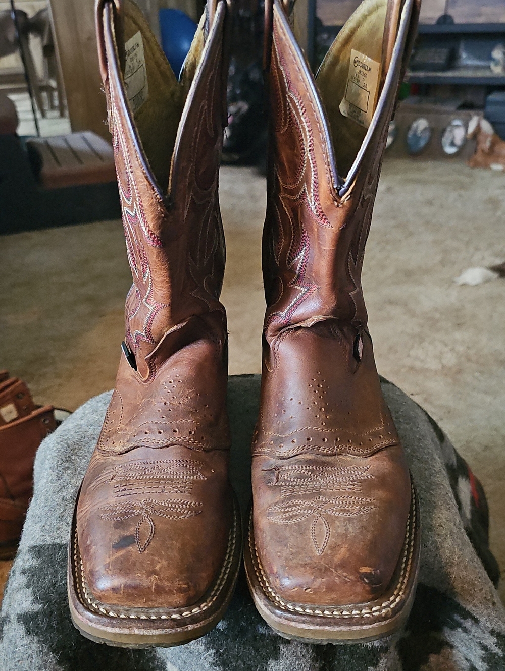 Double H Brown Leather Cowboy Boots with Embroidered Shaft
